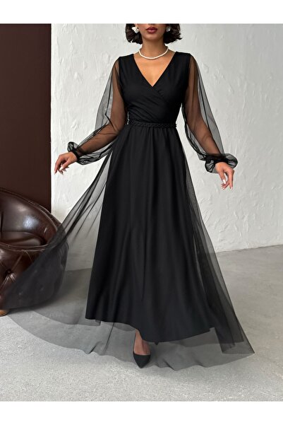 ADAMODA.RO Long tulle dress with waist accessory