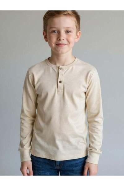 Zekids Tricou subțire cu mânecă lungă din bumbac, cu nasturi, pentru băieți