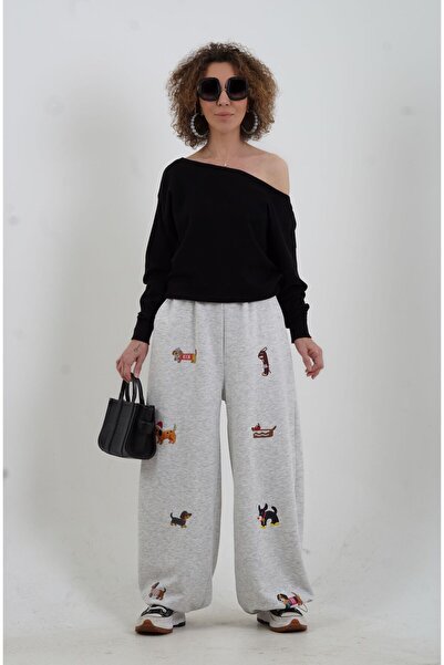 Zelish My Sister Grey dog print sweatpants