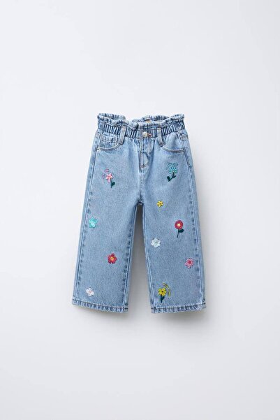 Alvadonna Girls' Mom Jeans with Flower Embroidery (Wide Fit, One Size Smaller...