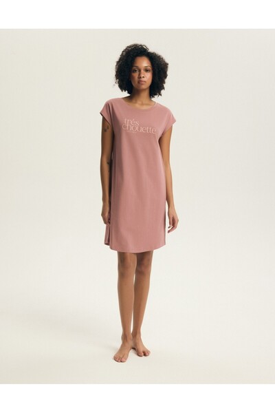 Henderson Tricou de noapte pentru femei cu text delicat, mânecă scurtă, 100% ...