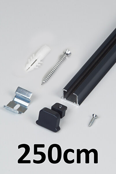 İzen Tek Kanallı 250cm Antrasit Alüminyum Ray (19mm) Tekli Korniş + Metal Por...