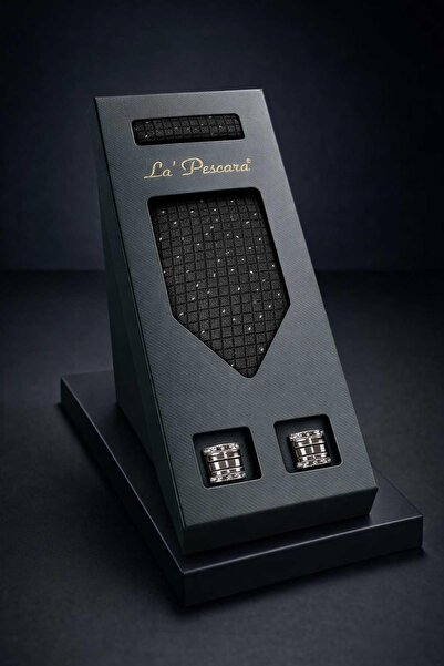 Kravatkolik Black Handkerchief Classic Tie Cufflinks Men's Gift Set Os594