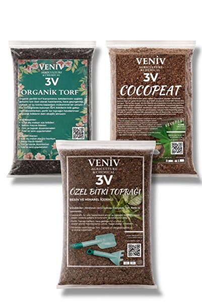 VENİV Organik Toprak seti Torf 2L - Cocopeat 2L - Özel Bitki Toprağı 2L