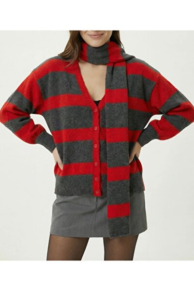 Noi Belis Oversize Striped Scarf Knitwear Cardigan Aw25Hi0074