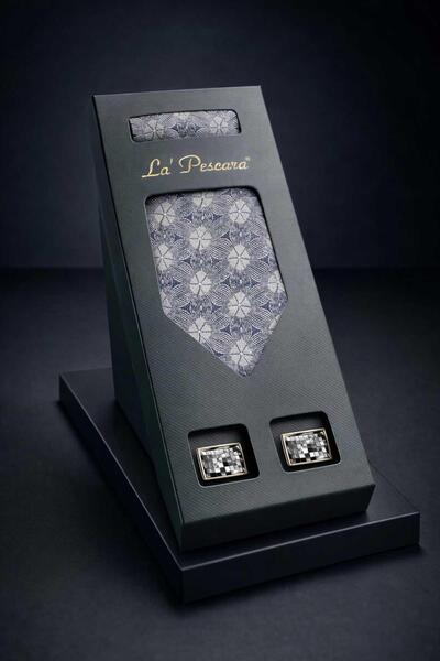 Kravatkolik Gray Handkerchief Classic Tie Cufflink Men's Gift Set Os608
