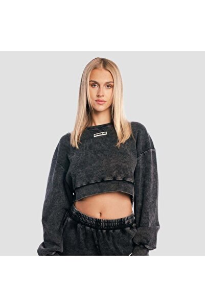 GymBeam Hanorac scurt Aura pentru femei, negru spălat