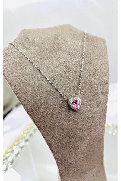 925 Ayar Pembe Zirkon Taşlı Kolye