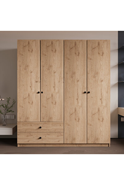 ALONEX HOME Yalın 4 Kapaklı Çekmeceli Full Sepet Gardırop , Elbise Dolabı, Ra...