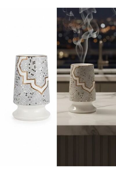 Premium Luxury Silver Mosaic Bakhoor Burner with Gold Rim 1 Pc