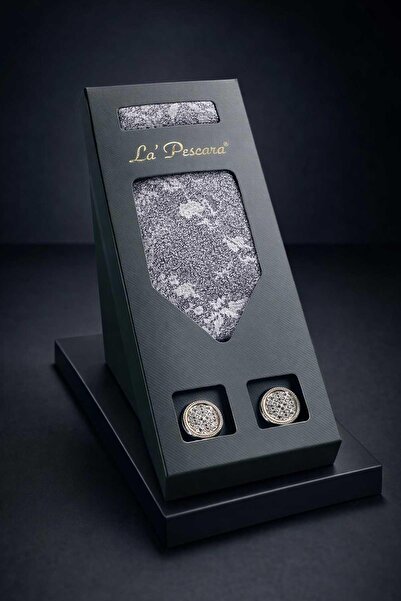 Kravatkolik Gray - Lilac Handkerchief Classic Tie Cufflinks Men's Gift Set Os605