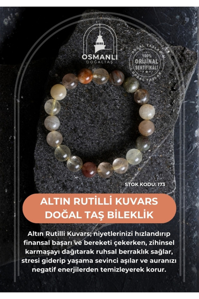 OSMANLI DOĞAL TAŞ Certified Gold Rutilli Quartz Natural Stone Bracelet (Sk:173)