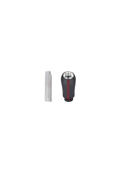 OEM Black gear knob with red stitching + adapter, Dacia Logan, 5 speeds