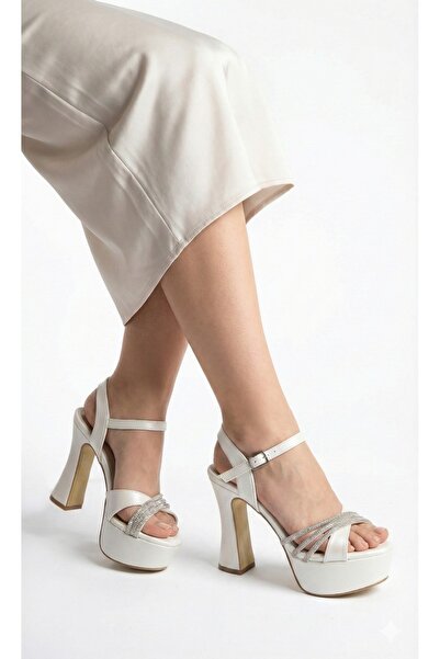 MFT AYAKKABI Women's High Platform Heeled Stone Evening Dress Shoes