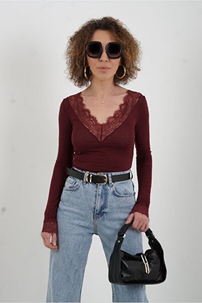 Zelish My Sister Burgundy Lace Cashmere Blouse