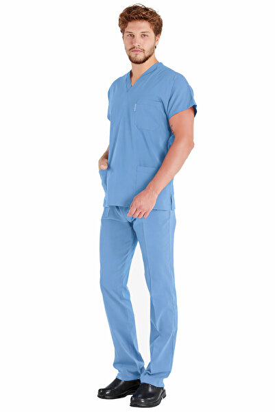 Alsancak Üniforma Men's Alaskan Blue Lycra Thin Fabric Scrubs Doctor Nurse Un...
