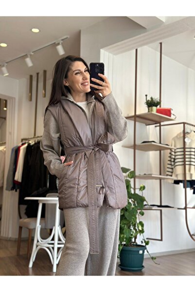 Unique Boutique Vizon Triko Detaylı Şişme Yelek