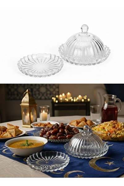 Premium Ribbed Glass Dessert Bowl with Lid 1 Pc Clear Serving Bowl