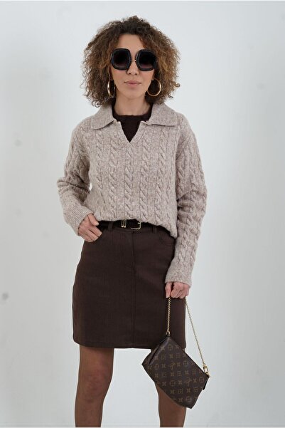 Zelish My Sister Mink polo neck braided sweater