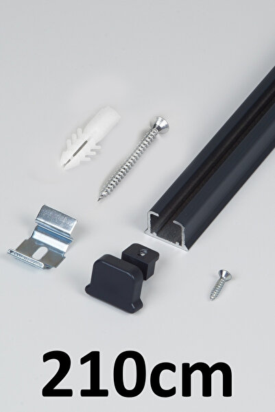 İzen Tek Kanallı 210cm Antrasit Alüminyum Ray (19mm) Tekli Korniş + Metal Por...