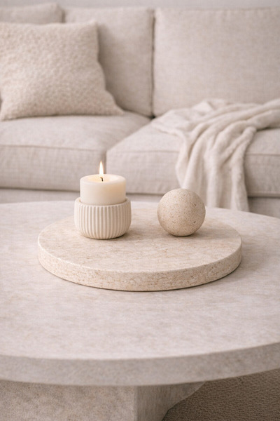 Marbello Φυσικός Μάρμαρος Τραβερτίνης Στρογγυλός Δίσκος Σερβιρίσματος & Διακο...