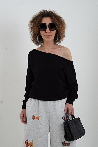 Zelish My Sister Black One-Shoulder Pullover