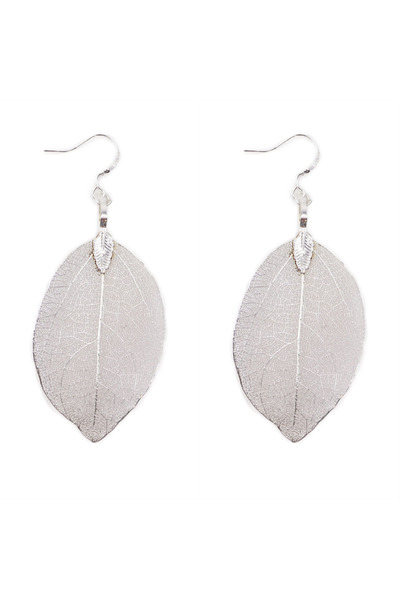 AW Gifts Alissa silver leaf-shaped earrings made of pressed natural leaves