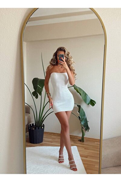 NİCE STYLE Women's Full Stone Decorated Slit Detail Mini Dress