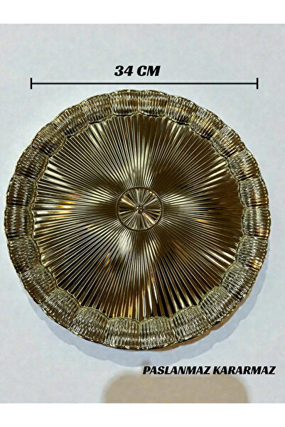 İnterlife Round Silver Color Stainless Steel Tray Tea & Coffee Presentation T...