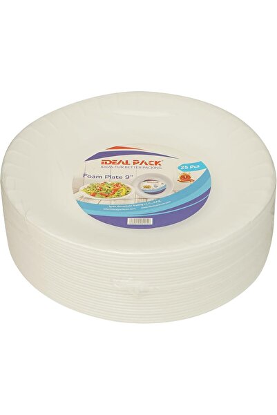 Ideal Pack Foam Plate, 9inch, Pack of 25pcs, White