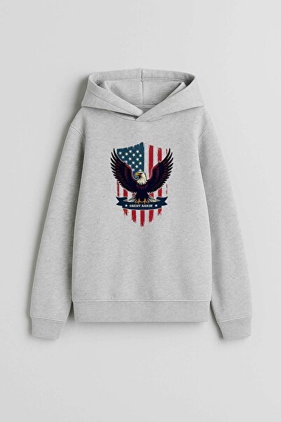 AYDESİGN American Flag Printed Gray Hooded Sweatshirt Hoodie