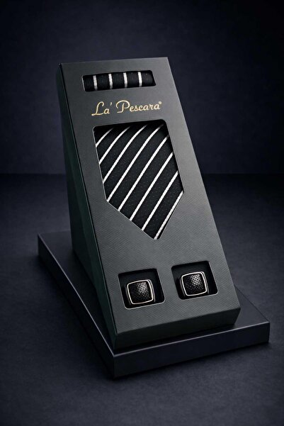 Kravatkolik Black Handkerchief Classic Tie Cufflinks Men's Gift Set Os617