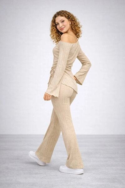 imx Women's Knitwear Ribbed Two-Piece Set (Blouse & Pants)