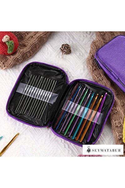 seymatabur Crochet Set with Bag Metal Crochet Set for Both Lace and Wool Crochet