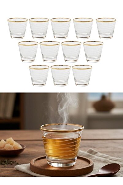 Premium Minimal Gold Rim Glass Tea Cups Set of 12 pcs