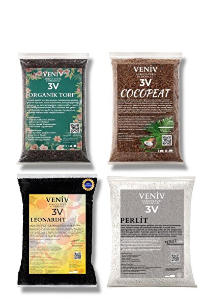 VENİV Organik Toprak Seti - Torf 2L - Cocopeat 2L - Leonardit 2 Kg - Perlit 2L