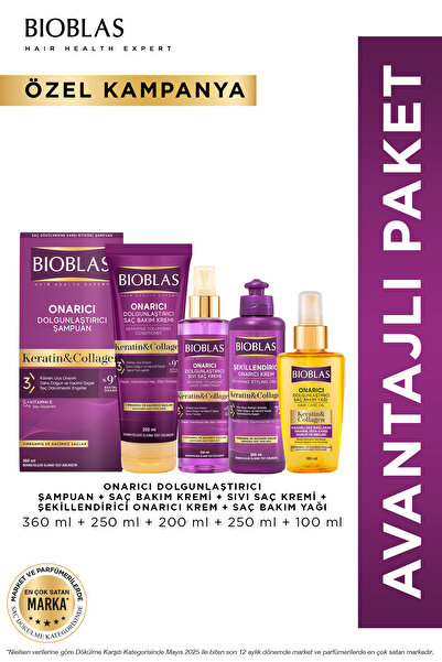 Bioblas Keratin Kolajen Saç Bakım Yağı + Şampuan + Sıvı Saç Kremi + Saç Bakım...