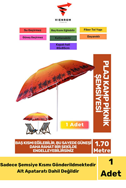 Vienrom #PlajŞemsiyesi Dayanıklı 170cm Tatil Kamp Fiber Tel Büyük Boy Güneş S...