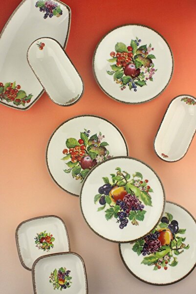 Bursa Porselen Dekor Retro fruit 4 kişilik 9 parça porselen kahvaltı takımı