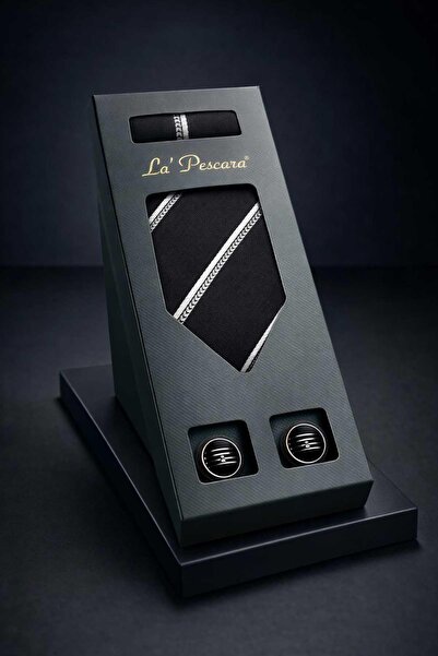 Kravatkolik Black Handkerchief Classic Tie Cufflink Men's Gift Set Os602