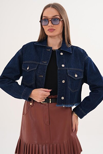 ŞİMAL Women's Tassel Detailed Short Denim Jacket - 260179
