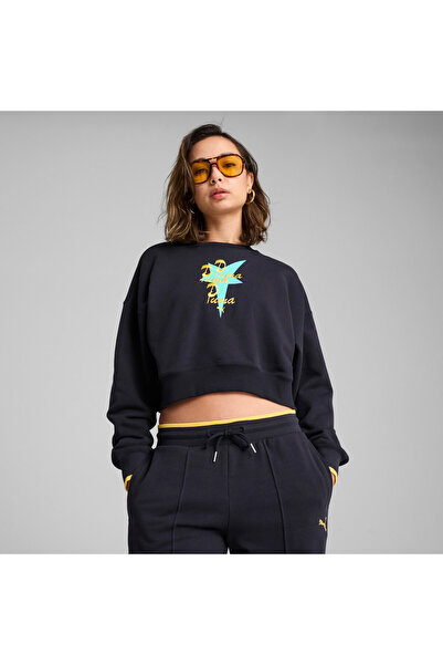 Puma Womens Road To Unity Oversized Graphic Crew Sweatshirt - Blue