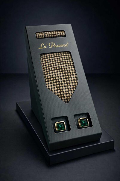 Kravatkolik Beige Handkerchief Classic Tie Cufflink Men's Gift Set Os606