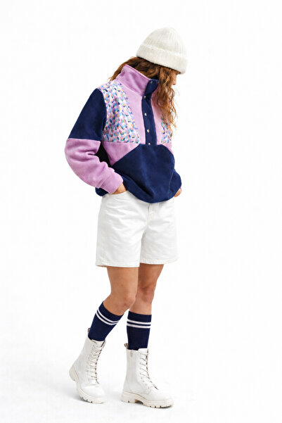 Vatkalimon Kadın Erkek Lacivert Lila Yarım Fermuarlı Polar