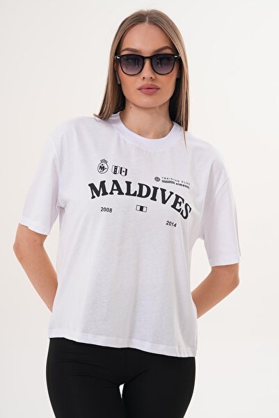 ŞİMAL Women's Print Detailed Crew Neck Oversize T-Shirt - 260059