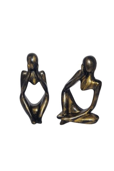 OEM Decorative Set of Female Statues, Black and Gold, Made of Cement