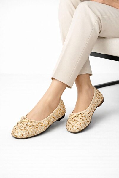 Beyond Дамски бежови балерини с панделка и пайети, 1 см BYNDPUL01