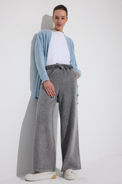 Touché Privé Wide-Leg Denim Pants with Elastic Waist