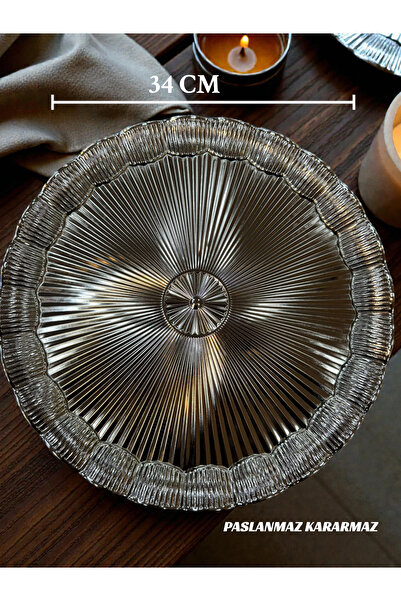 İnterlife Round Silver Color Stainless Steel Tray Tea & Coffee Presentation T...