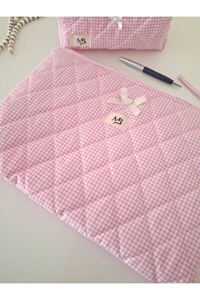 MB Pink Gingham Patterned Laptop Sleeve - Pen Holder Set - 13 - 14 Inc Compat...